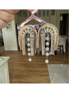 Feed Me Gems pearl and cz rhinestone earrings